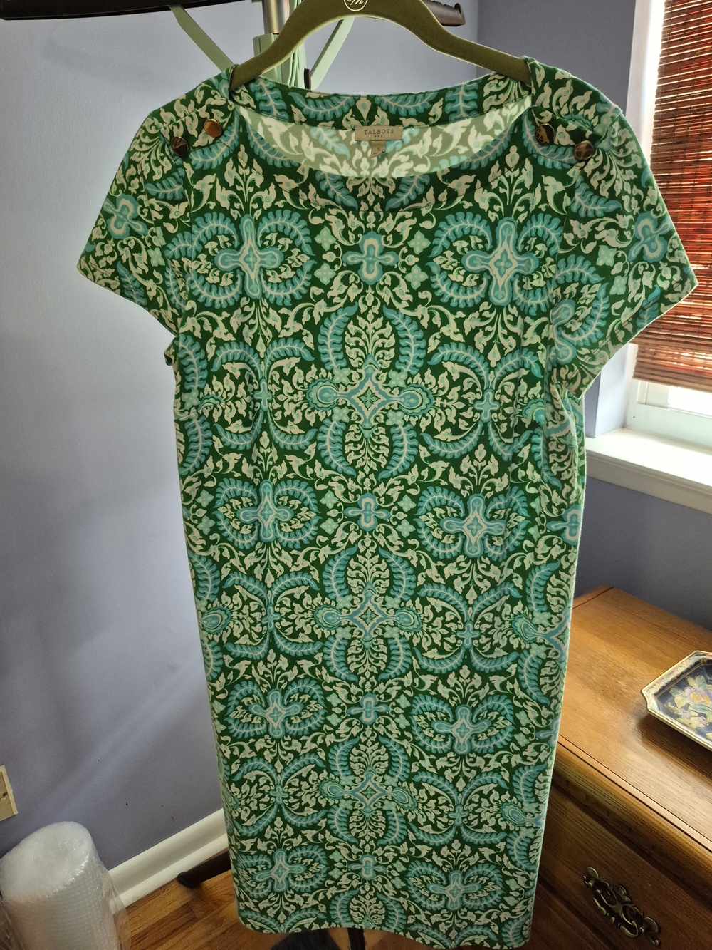 Talbots Green Patterned Short-Sleeve T-shirt Dress